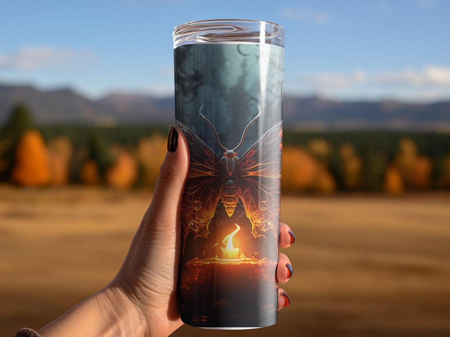 Deadpan Couture 20 oz. Stainless Steel Skinny Tumbler – Midnight Moth Edition - Deadpan Couture
