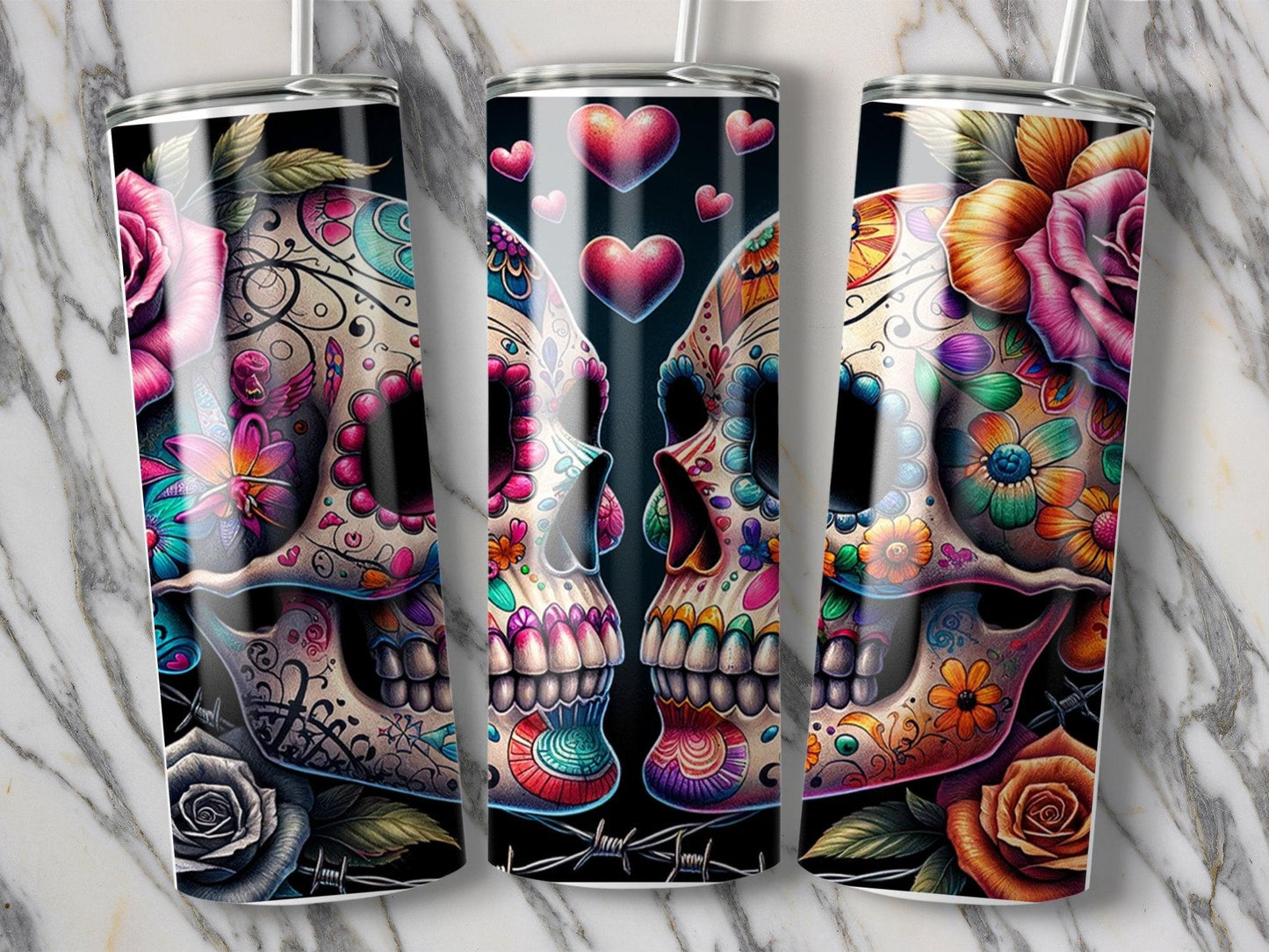 Deadpan Couture 20 oz. Stainless Steel Skinny Tumbler – Day of the Dead Edition - Deadpan Couture