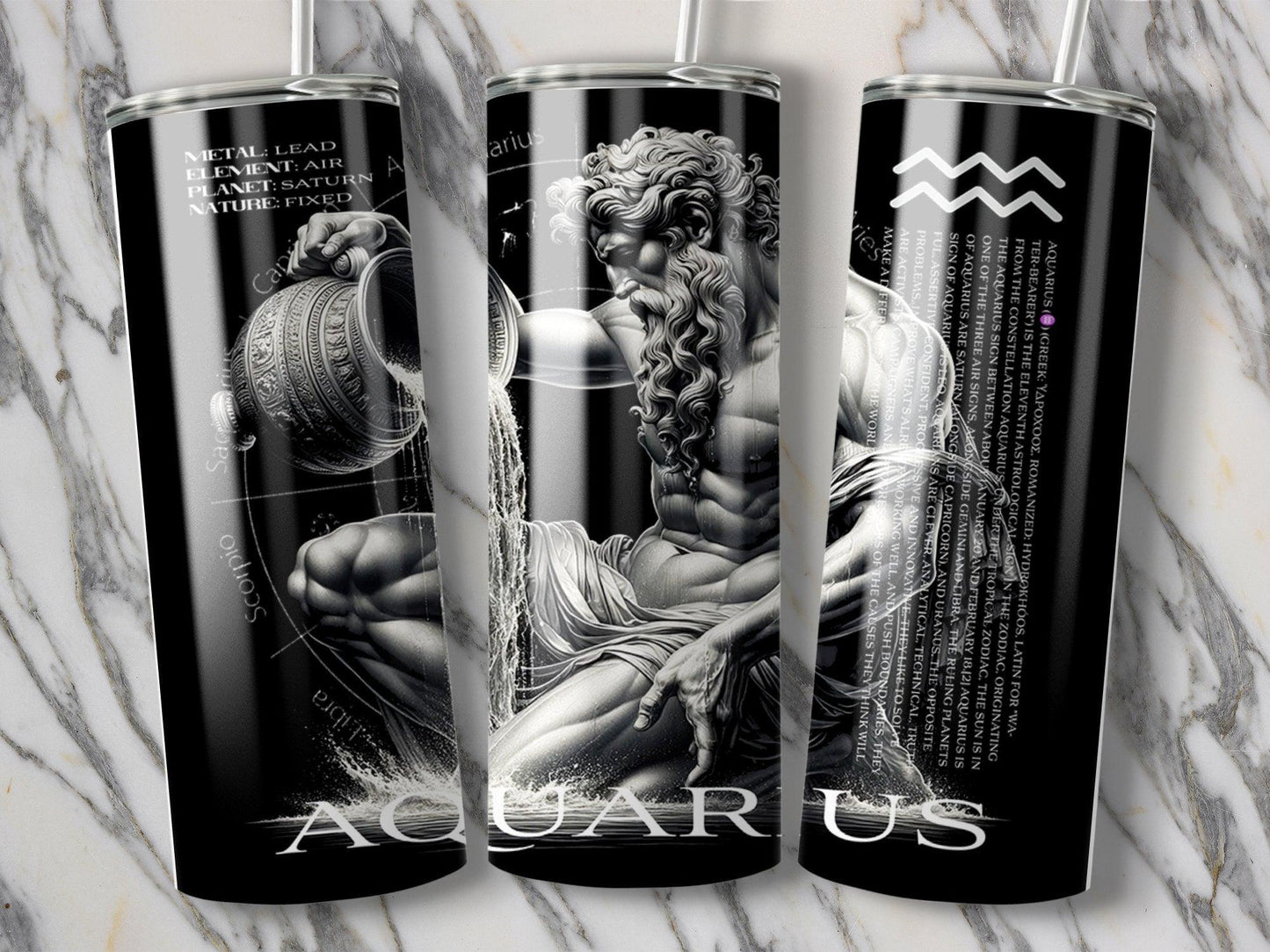 Deadpan Couture 20 oz. Stainless Steel Skinny Tumbler – Aquarius Edition - Deadpan Couture