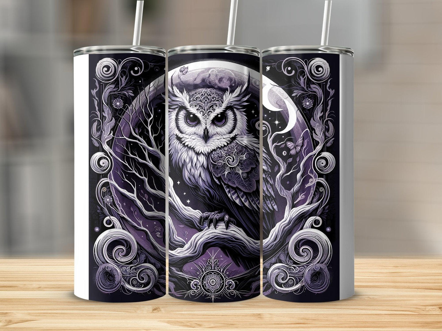 Deadpan Couture 20 oz. Stainless Steel Skinny Tumbler – Nocturnal Owl Edition - Deadpan Couture