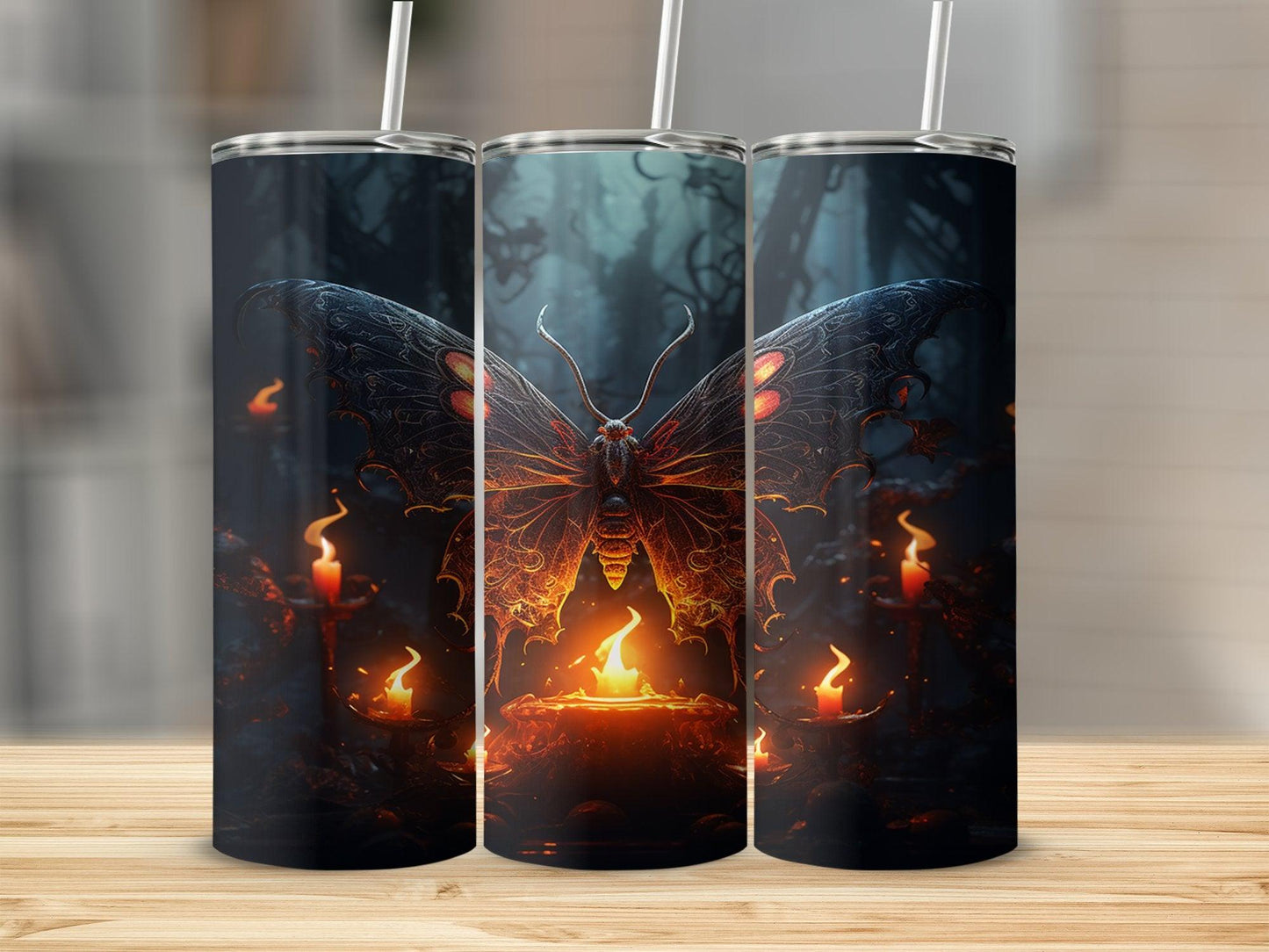 Deadpan Couture 20 oz. Stainless Steel Skinny Tumbler – Midnight Moth Edition - Deadpan Couture