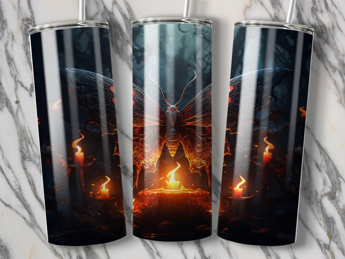 Deadpan Couture 20 oz. Stainless Steel Skinny Tumbler – Midnight Moth Edition - Deadpan Couture