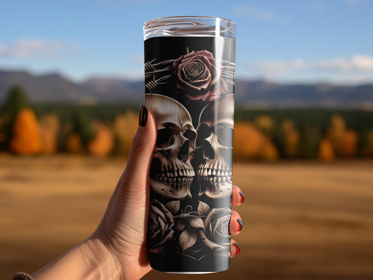 Deadpan Couture 20 oz. Stainless Steel Skinny Tumbler – Gothic Skulls Edition - Deadpan Couture