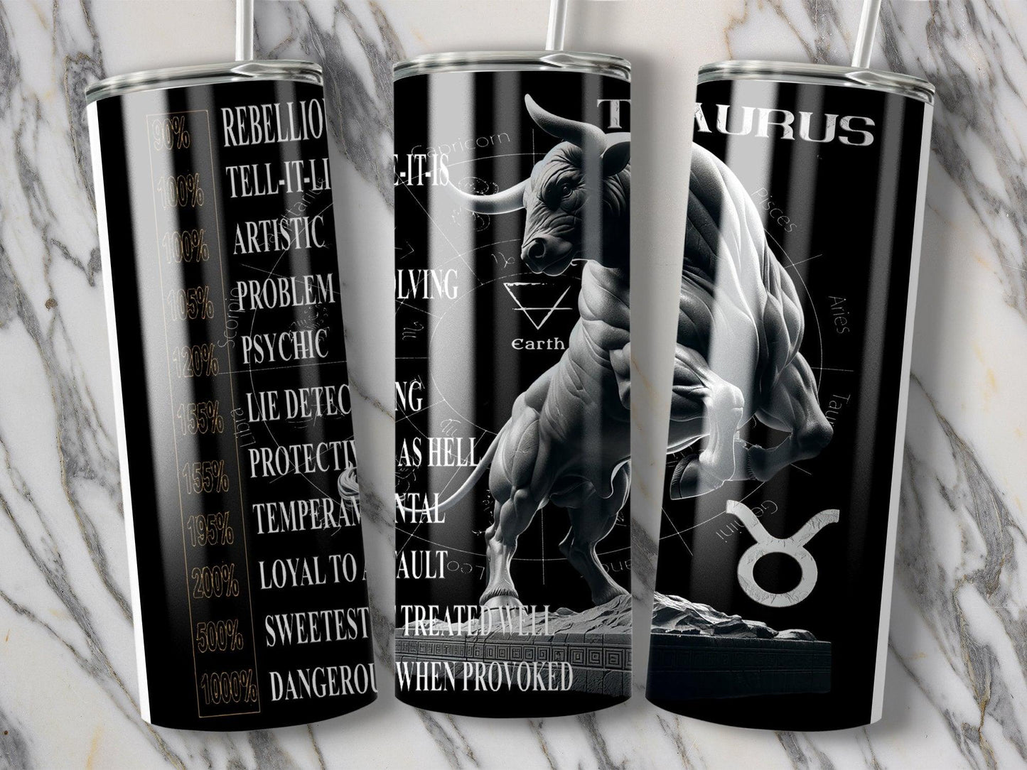 Deadpan Couture 20 oz. Stainless Steel Skinny Tumbler – Taurus Edition - Deadpan Couture