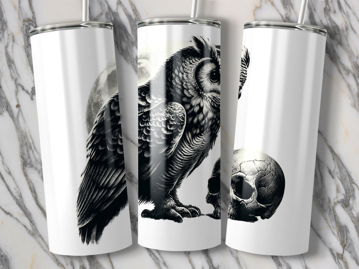 Deadpan Couture 20 oz. Stainless Steel Skinny Tumbler – Gothic Owl Edition - Deadpan Couture