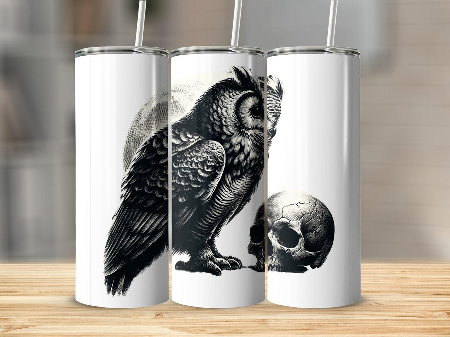 Deadpan Couture 20 oz. Stainless Steel Skinny Tumbler – Gothic Owl Edition - Deadpan Couture