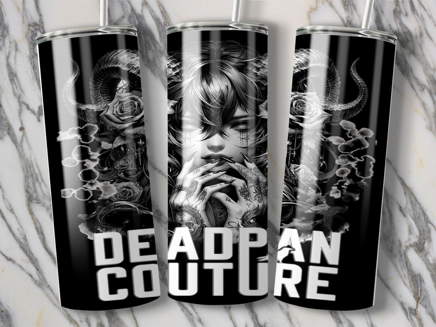 Deadpan Couture 20 oz. Stainless Steel Skinny Tumbler – Enthroned Edition - Deadpan Couture