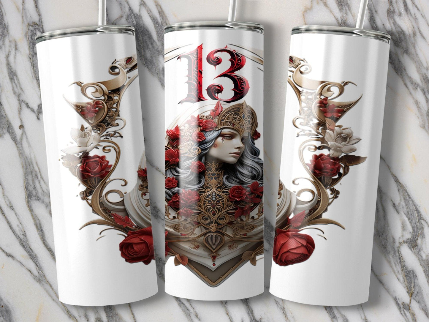 Deadpan Couture 20 oz. Stainless Steel Skinny Tumbler – Mary 13 Edition - Deadpan Couture