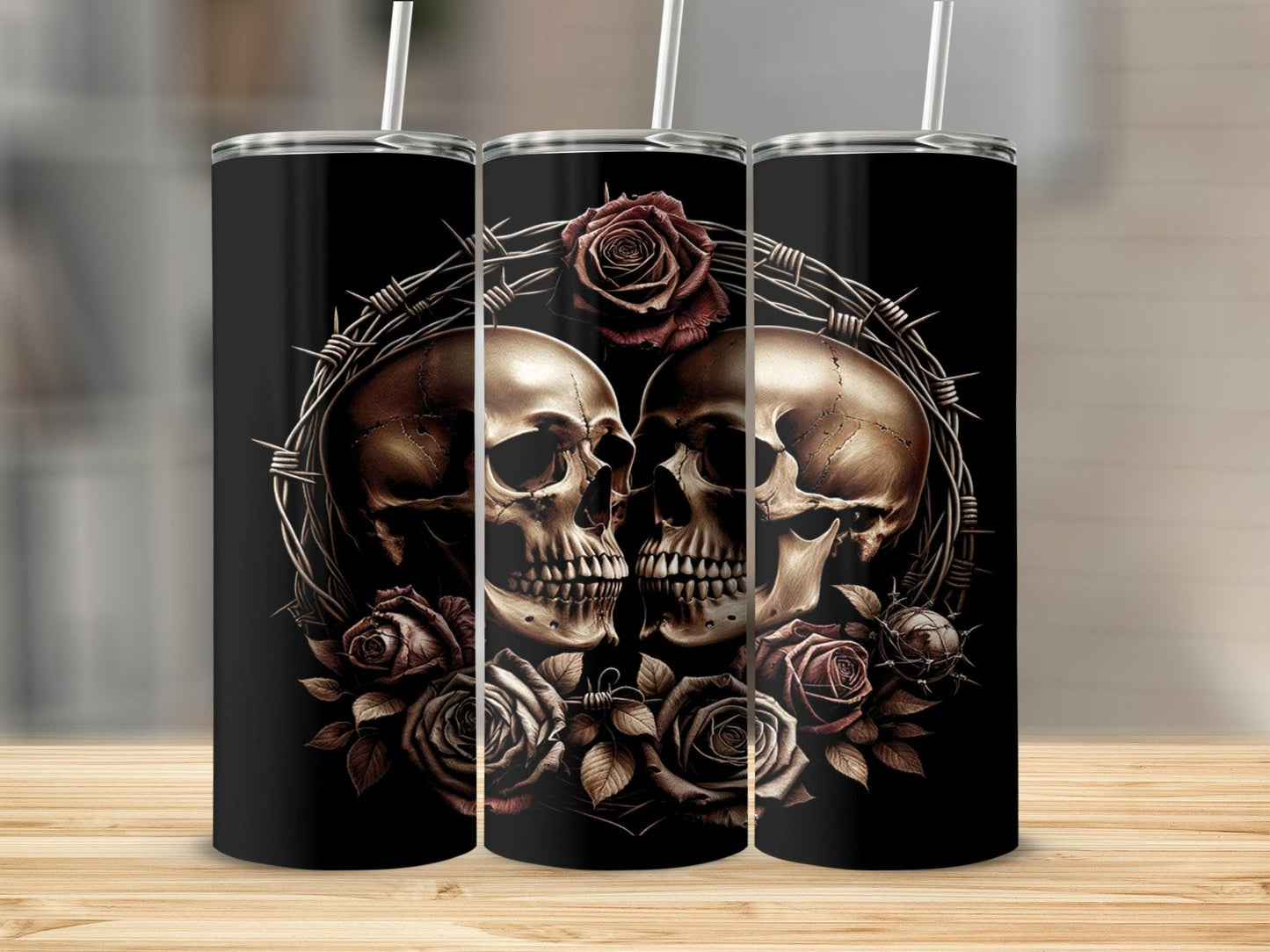 Deadpan Couture 20 oz. Stainless Steel Skinny Tumbler – Gothic Skulls Edition - Deadpan Couture