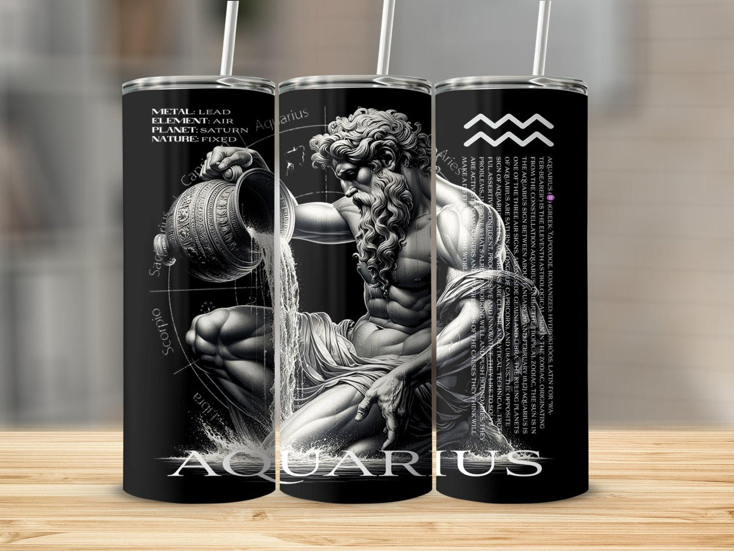 Deadpan Couture 20 oz. Stainless Steel Skinny Tumbler – Aquarius Edition - Deadpan Couture