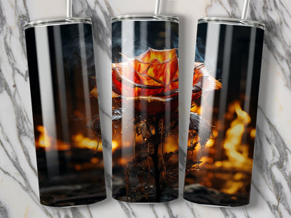 Deadpan Couture 20 oz. Stainless Steel Skinny Tumbler – Flame & Rose Edition - Deadpan Couture 