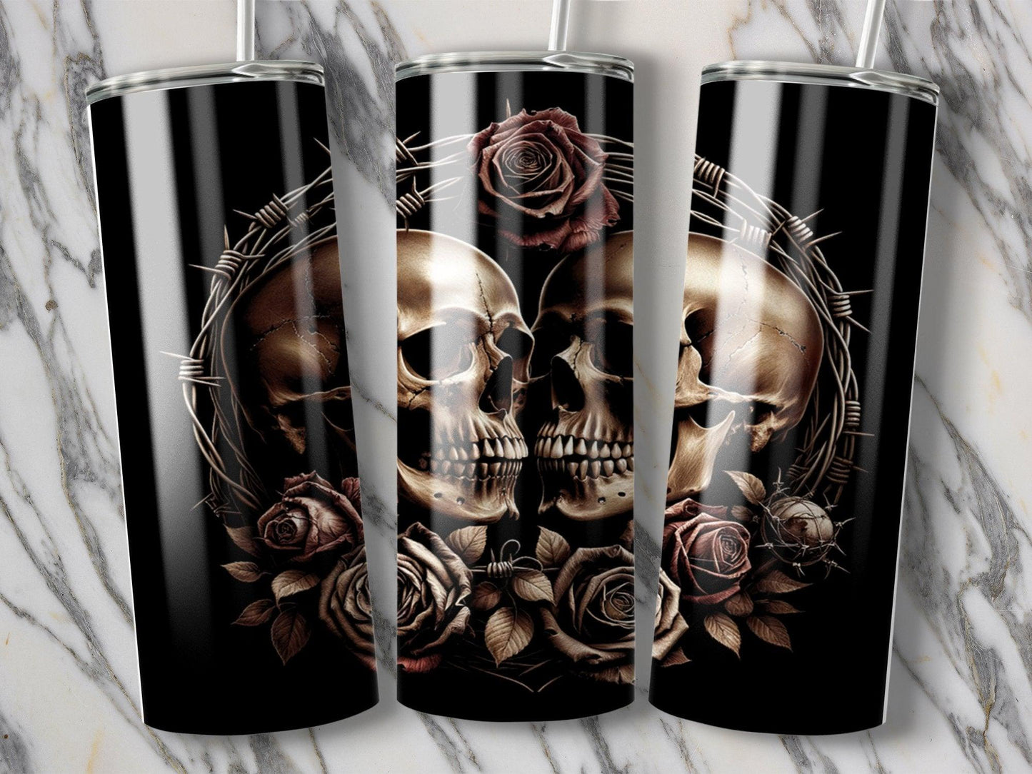 Deadpan Couture 20 oz. Stainless Steel Skinny Tumbler – Gothic Skulls Edition - Deadpan Couture 