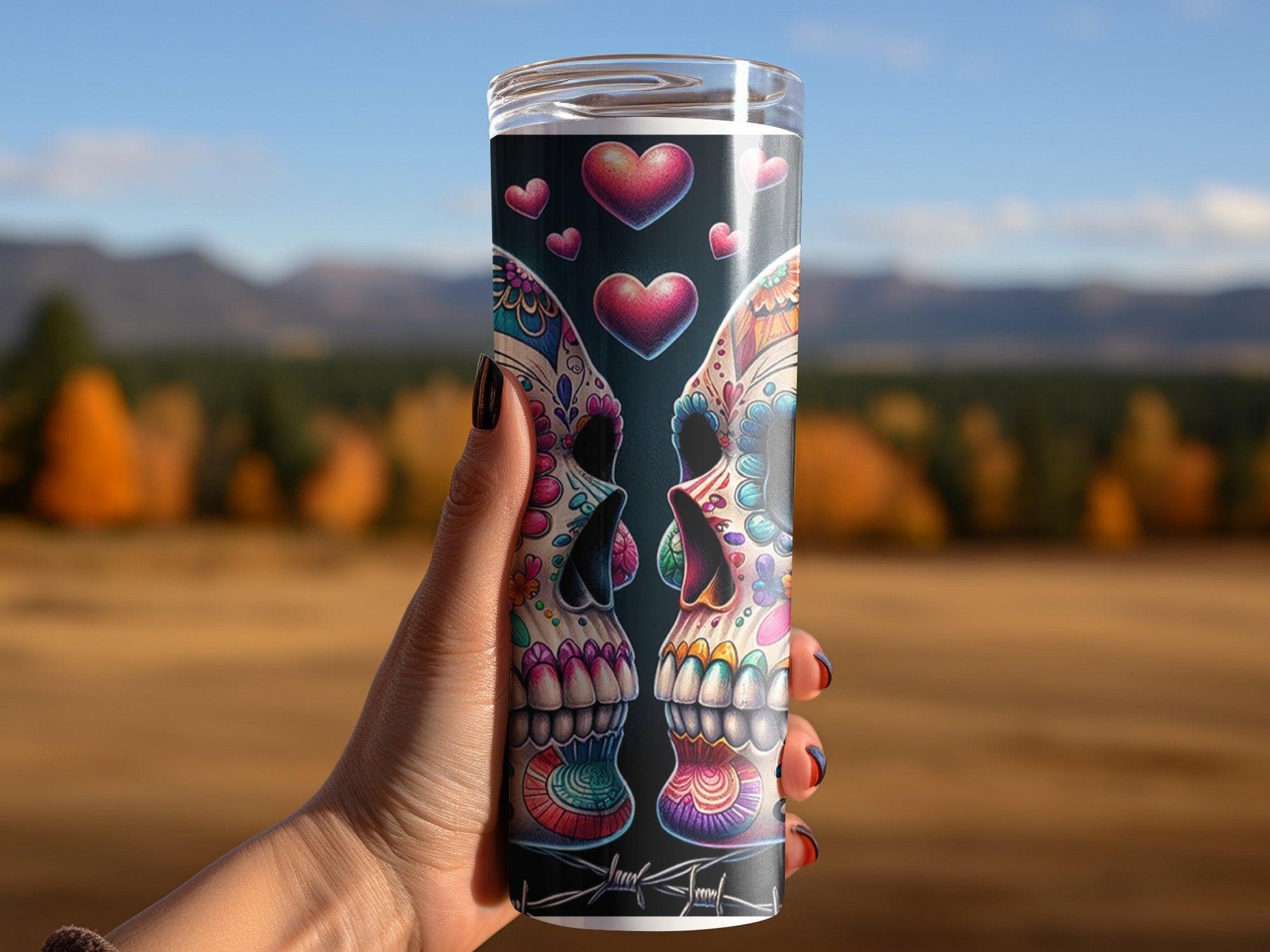 Deadpan Couture 20 oz. Stainless Steel Skinny Tumbler – Day of the Dead Edition - Deadpan Couture 