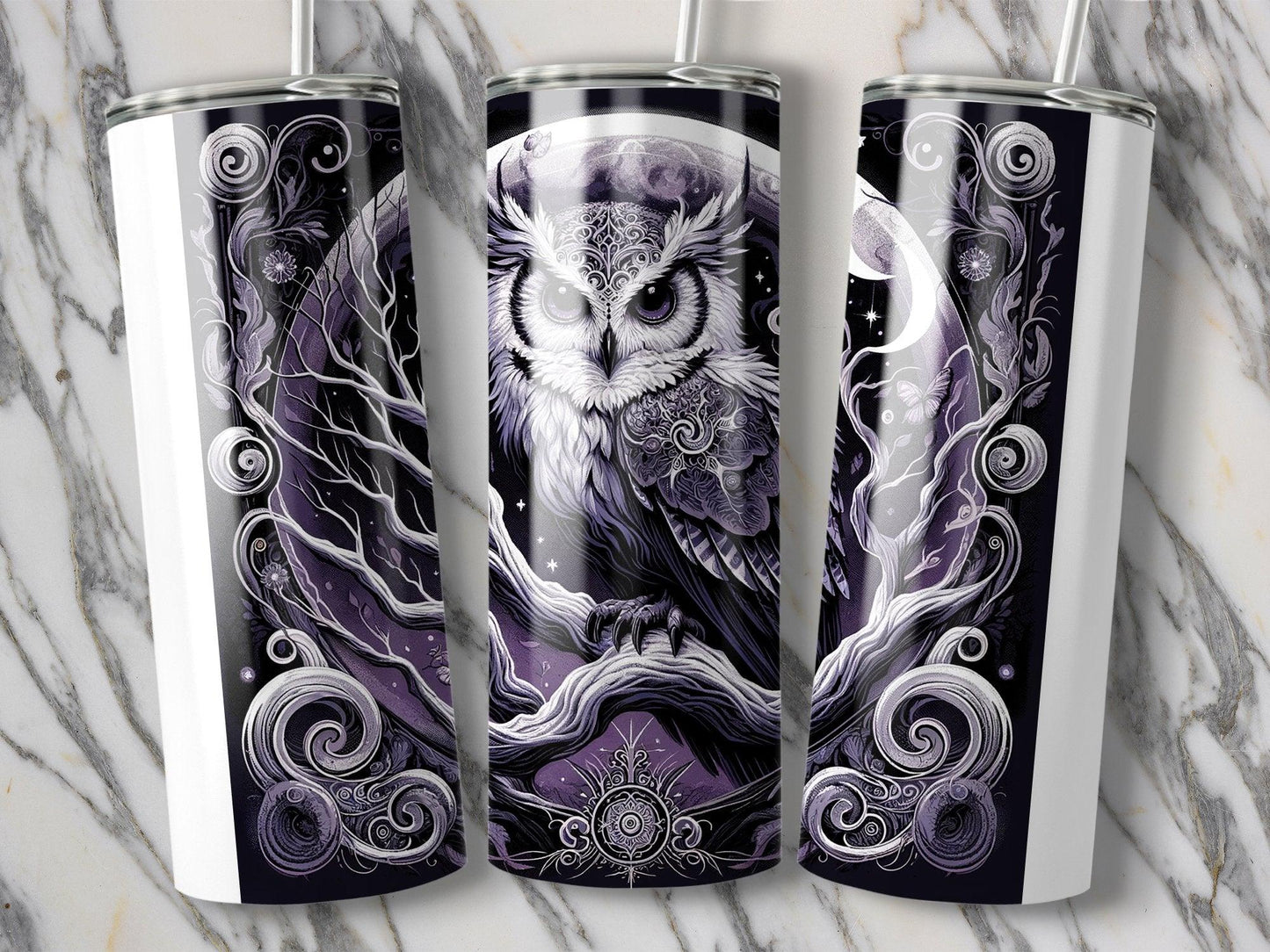 Deadpan Couture 20 oz. Stainless Steel Skinny Tumbler – Nocturnal Owl Edition - Deadpan Couture 