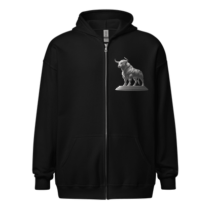 Step up your streetwear game with our Black Taurus Graphic Zip Hoodie. This unisex heavy blend hoodie is designed for those who embody the powerful traits of the Taurus zodiac sign—rebellious, artistic, and fiercely loyal. The front features a minimalist yet striking Taurus bull graphic, symbolizing strength and resilience.  Crafted with high-quality materials, this hoodie ensures maximum comfort and durability. Whether you're navigating the urban jungle or relaxing at home, this piece offers both style and