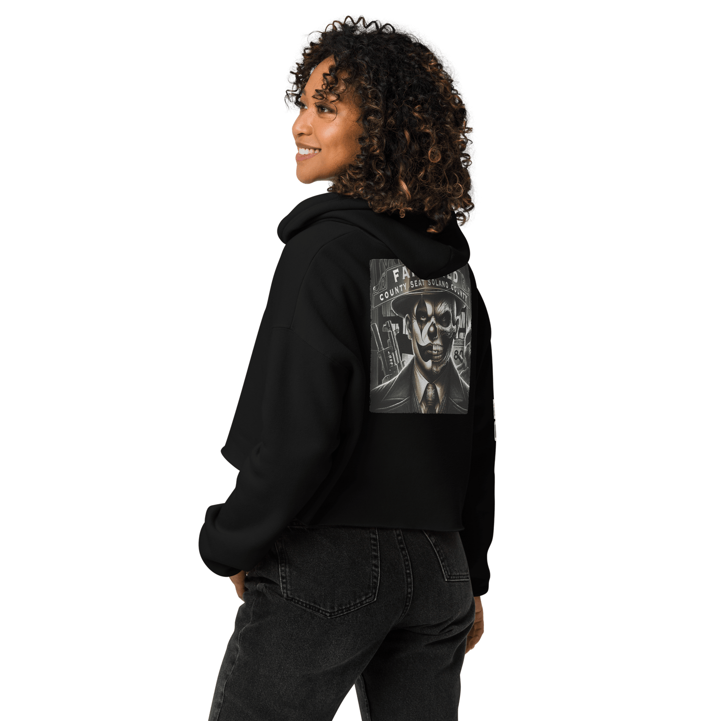 Deadpan Couture Women's Cropped "707 Fairfield" Skull Hoodie