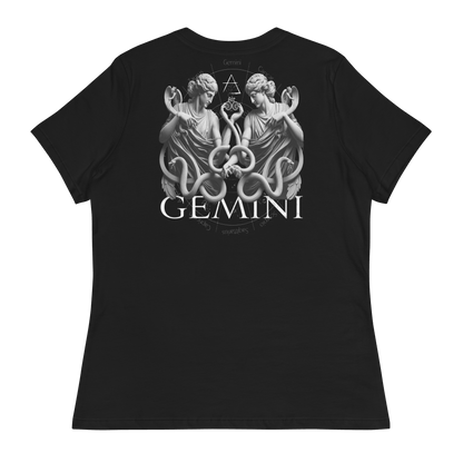 Black relaxed-fit t-shirt featuring an intricate Gemini design on the back.